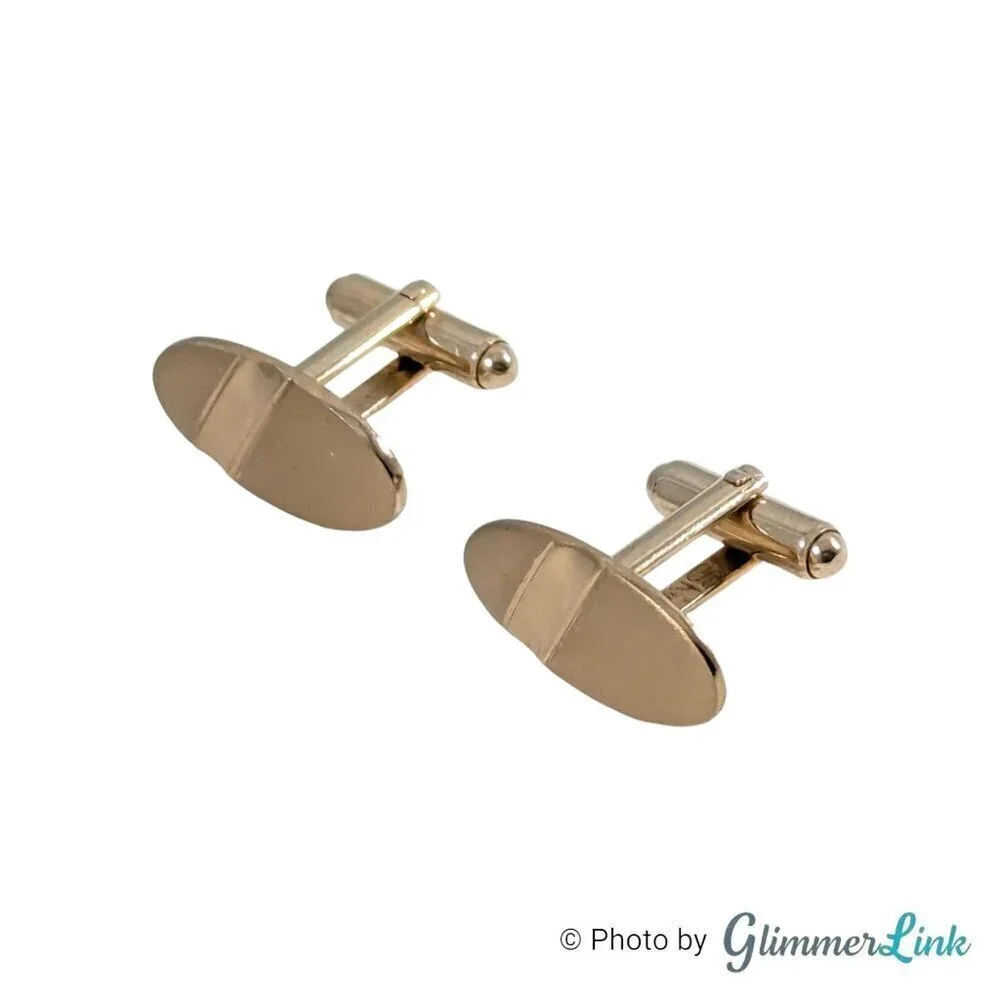 Vintage Shields Fifth Avenue Diagonal Stripe Oval Gold Tone Cufflinks